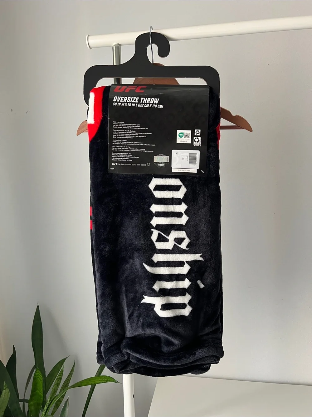 Ultimate UFC Black & Red Plush Throw Blanket with White Script